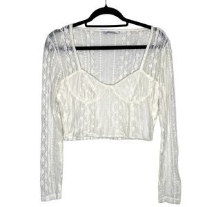 Stradivarius Floral Lace Crop Top White Size Large Fairycore Bridal Soft Girl